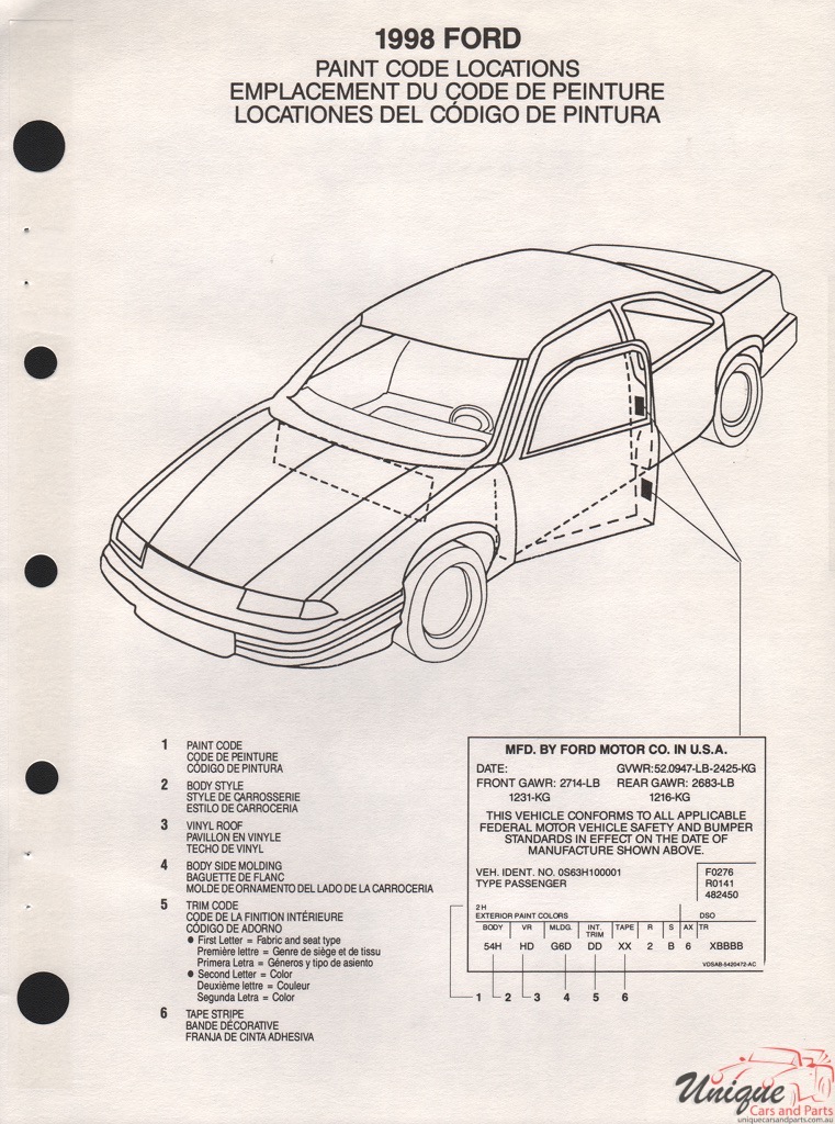1998 Ford Paint Charts PPG 9